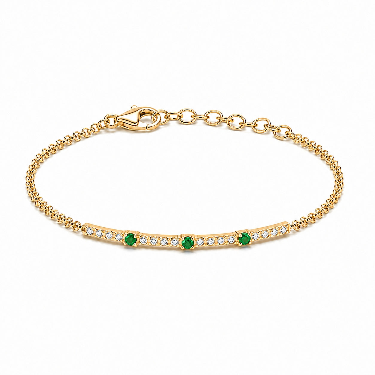 Emerald and Diamonds Bar Chain Bracelet