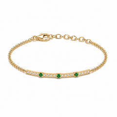 Emerald and Diamonds Bar Chain Bracelet
