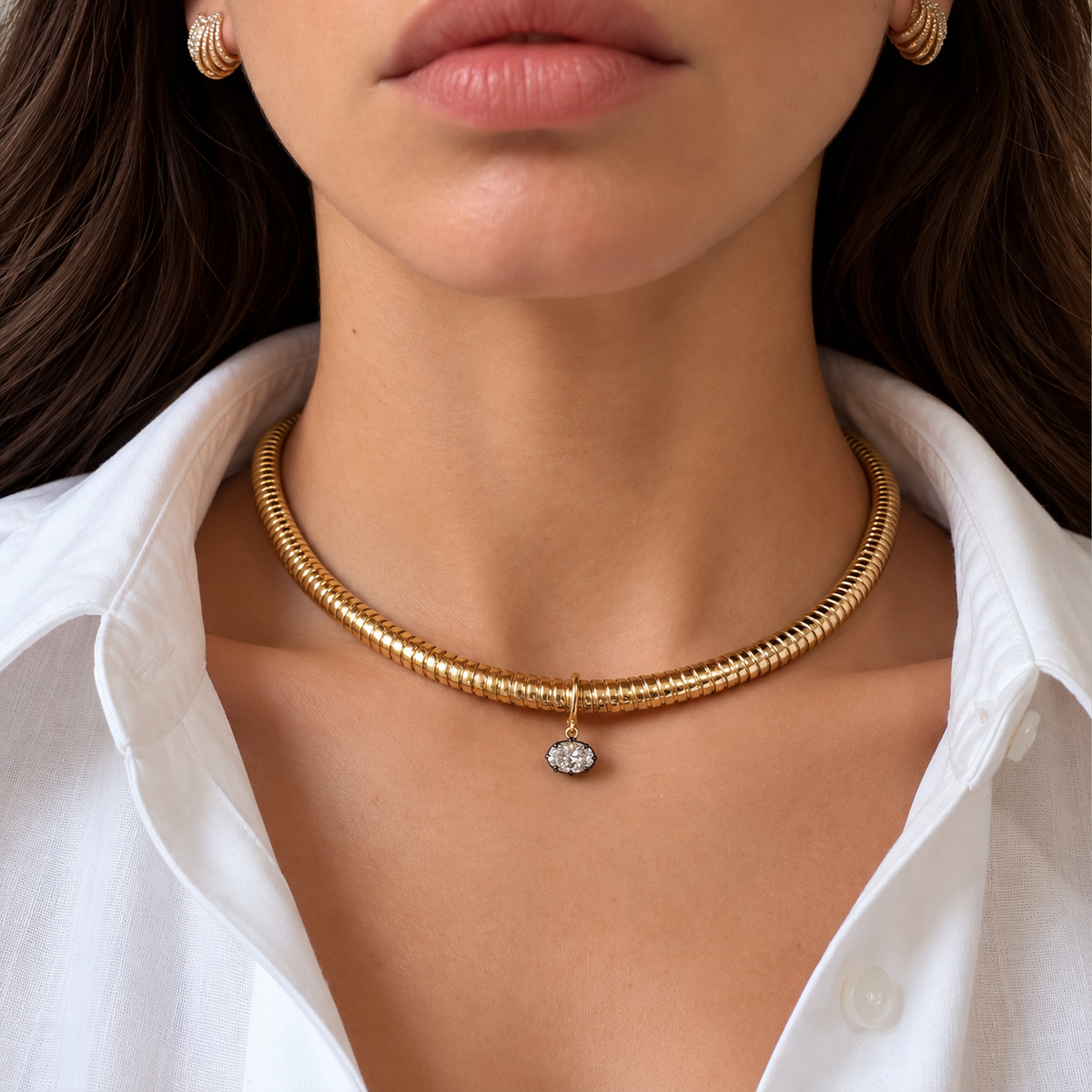 The Georgian Oval Cut East-West Lab Grown Pendant