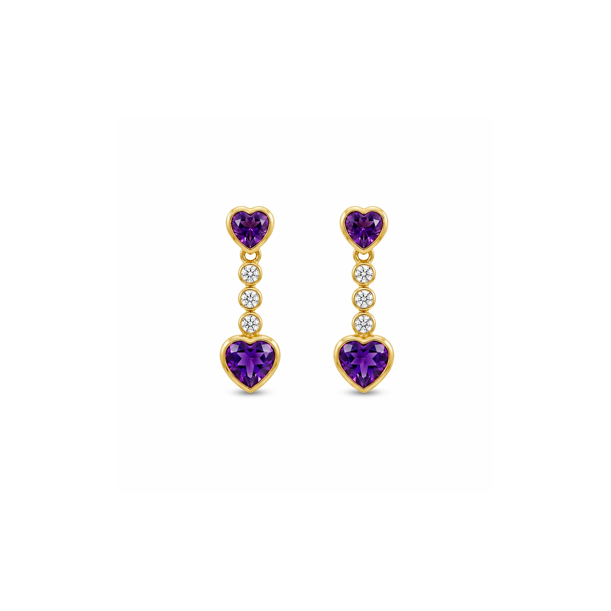 Heart-Shaped Amethyst Drop Earrings