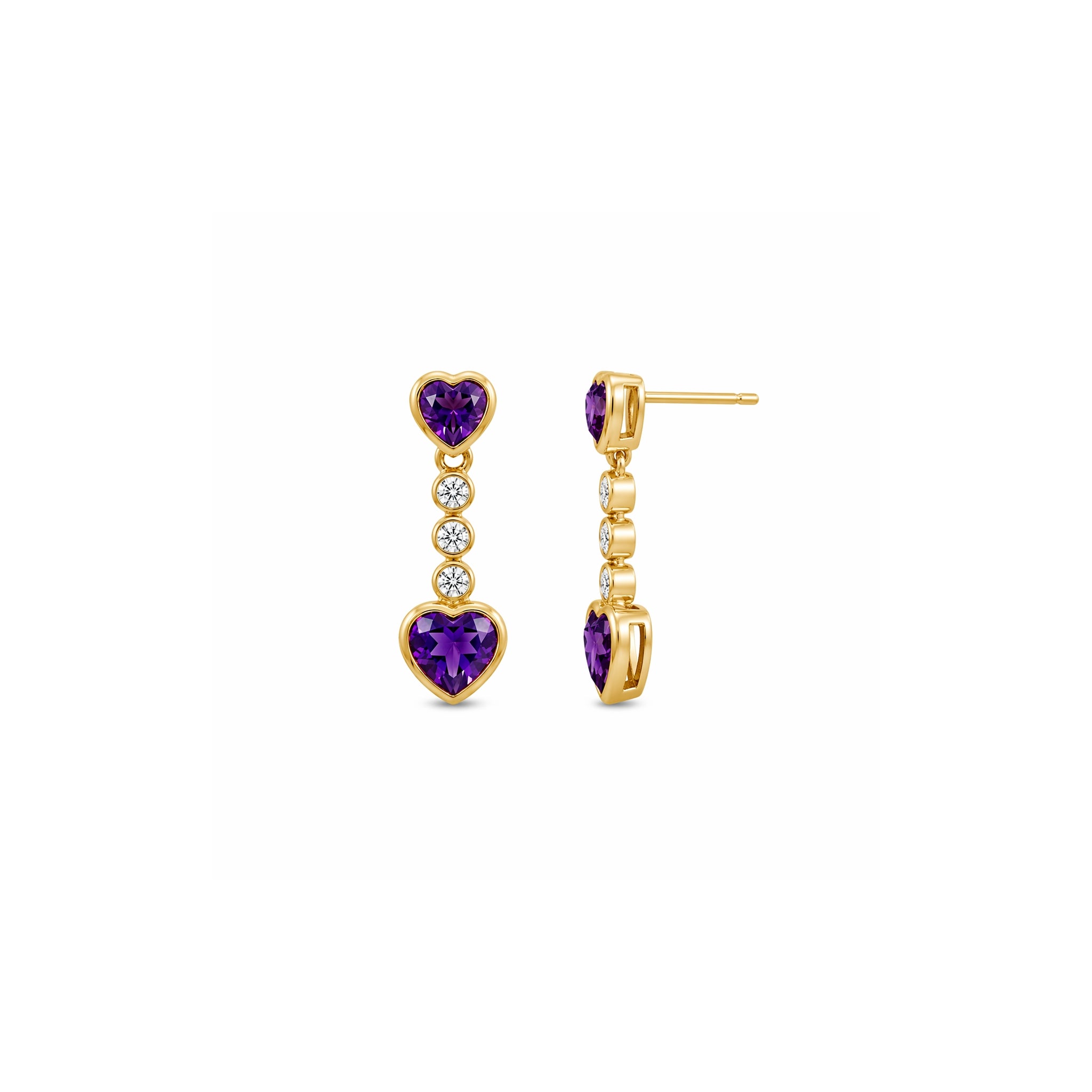 Heart-Shaped Amethyst Drop Earrings