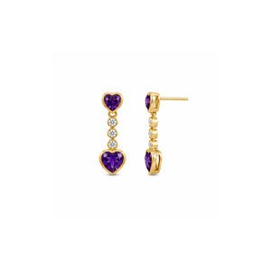 Heart-Shaped Amethyst Drop Earrings