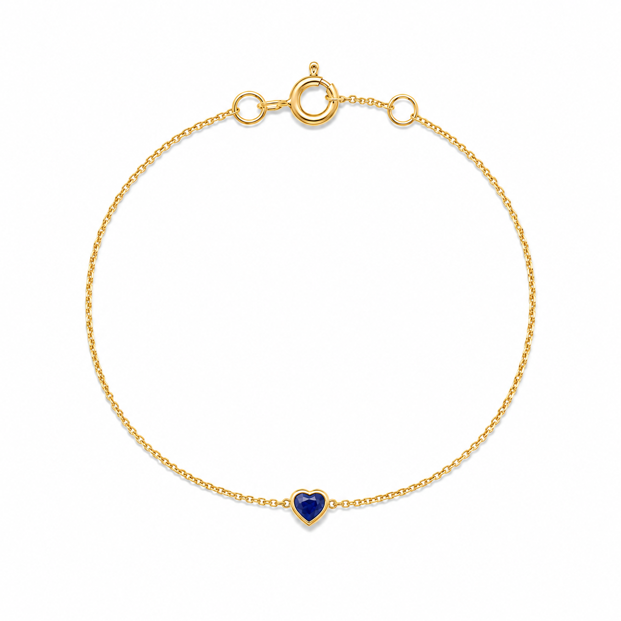 Heart-Shaped Blue Sapphire Bezel Chain Bracelet
