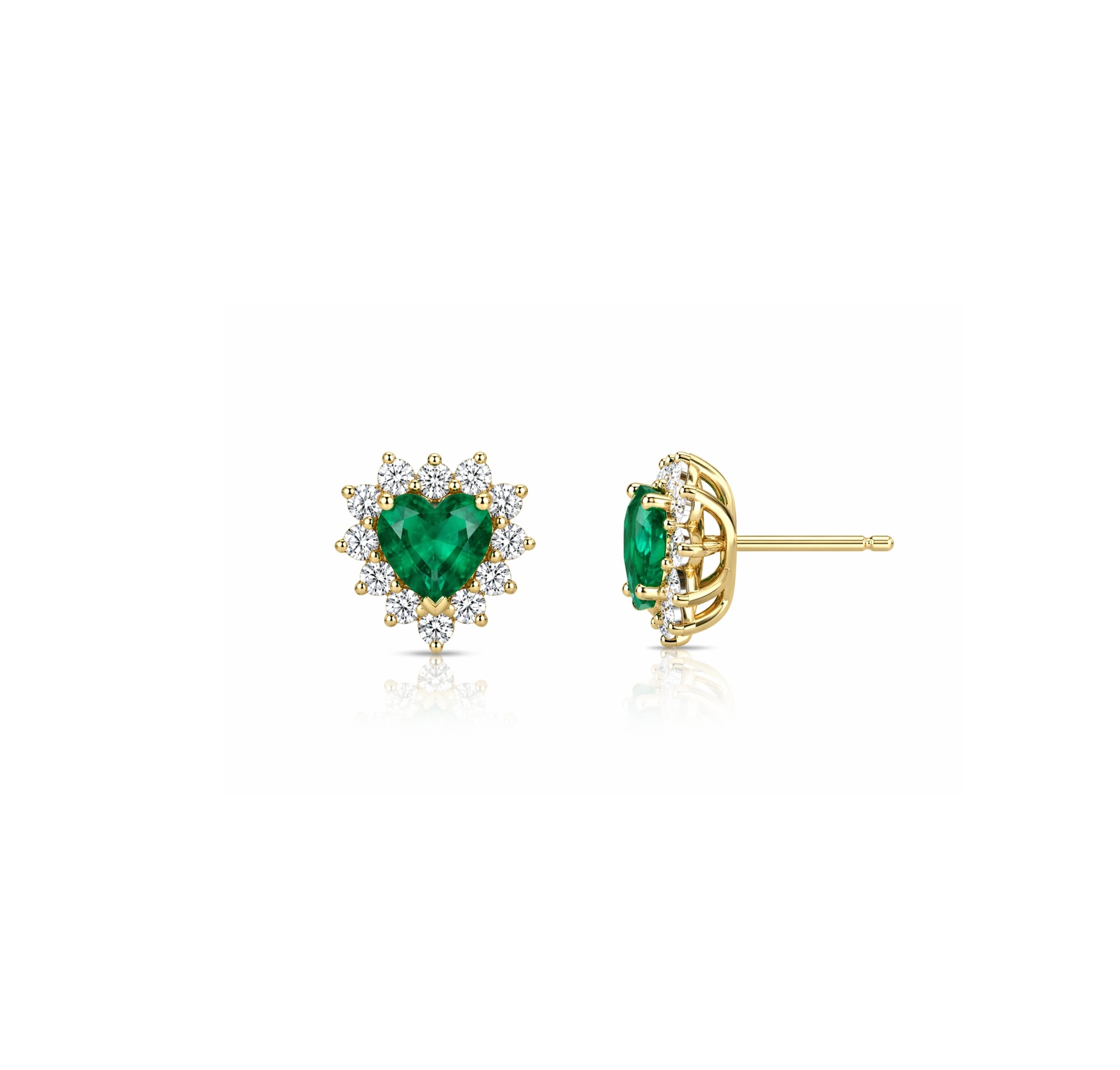 Heart-Shaped Emerald Halo Stud Earrings