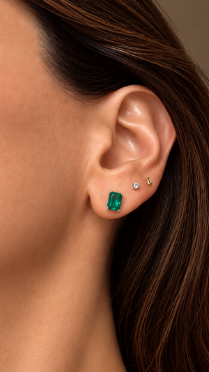 Small Emerald Cut Emerald Studs