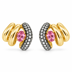 The Pink Sapphire and Pave Diamonds Cage Huggie Earrings
