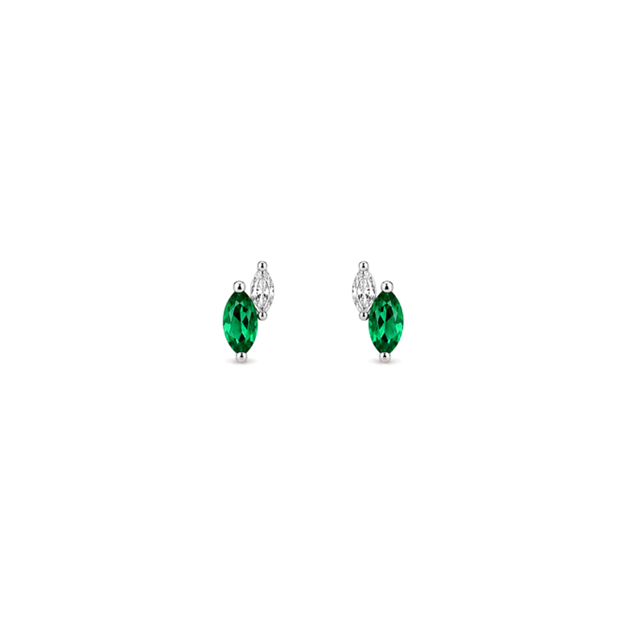 Marquise Emerald and Diamond Stud