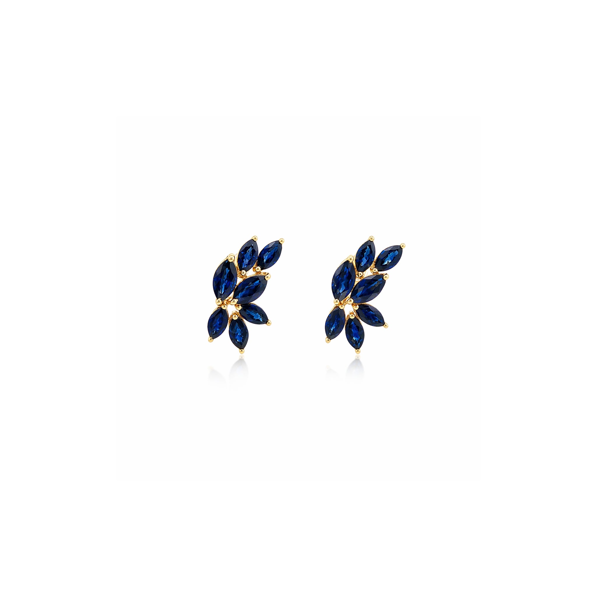 Marquise Sapphire Leaf Cluster Earrings