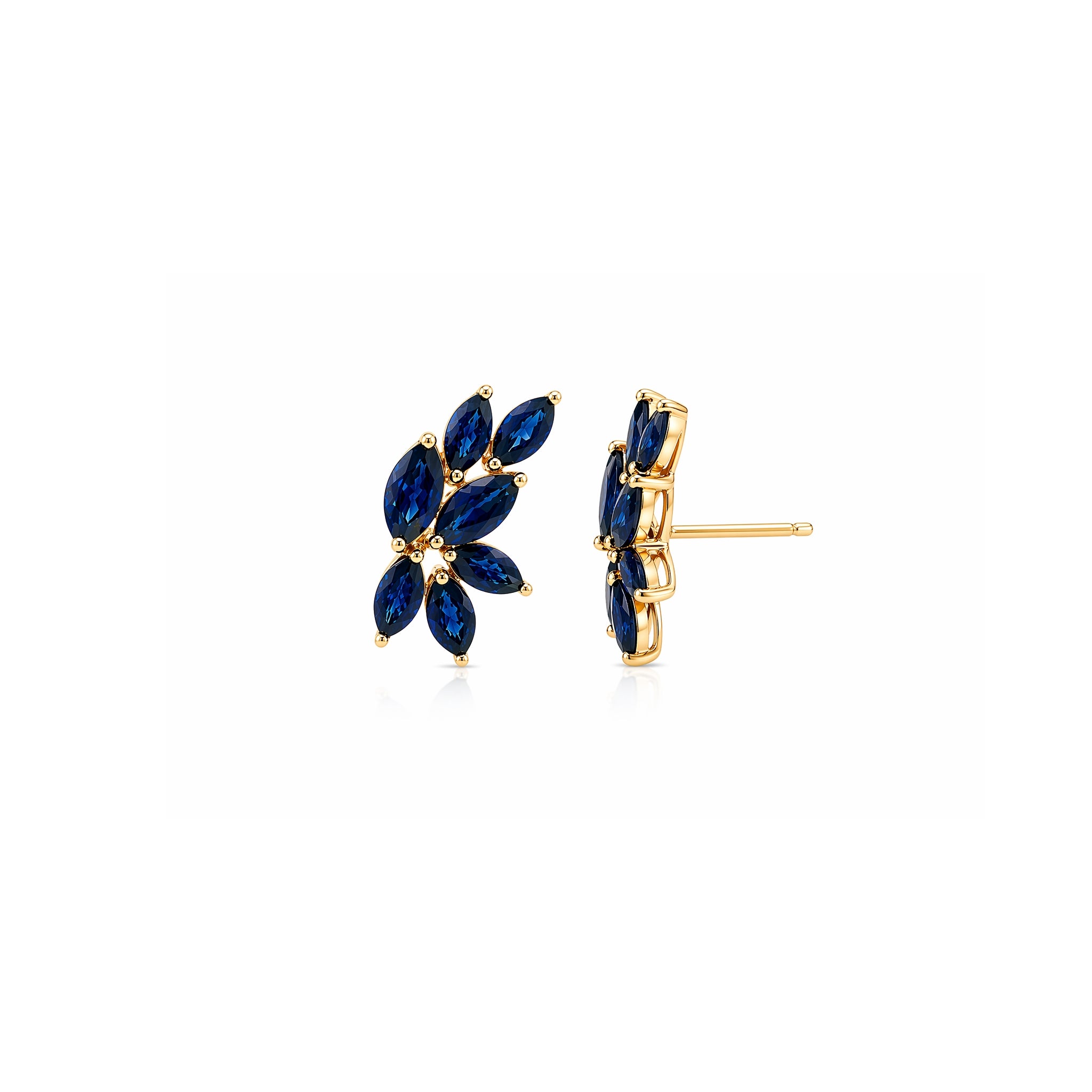 Marquise Sapphire Leaf Cluster Earrings