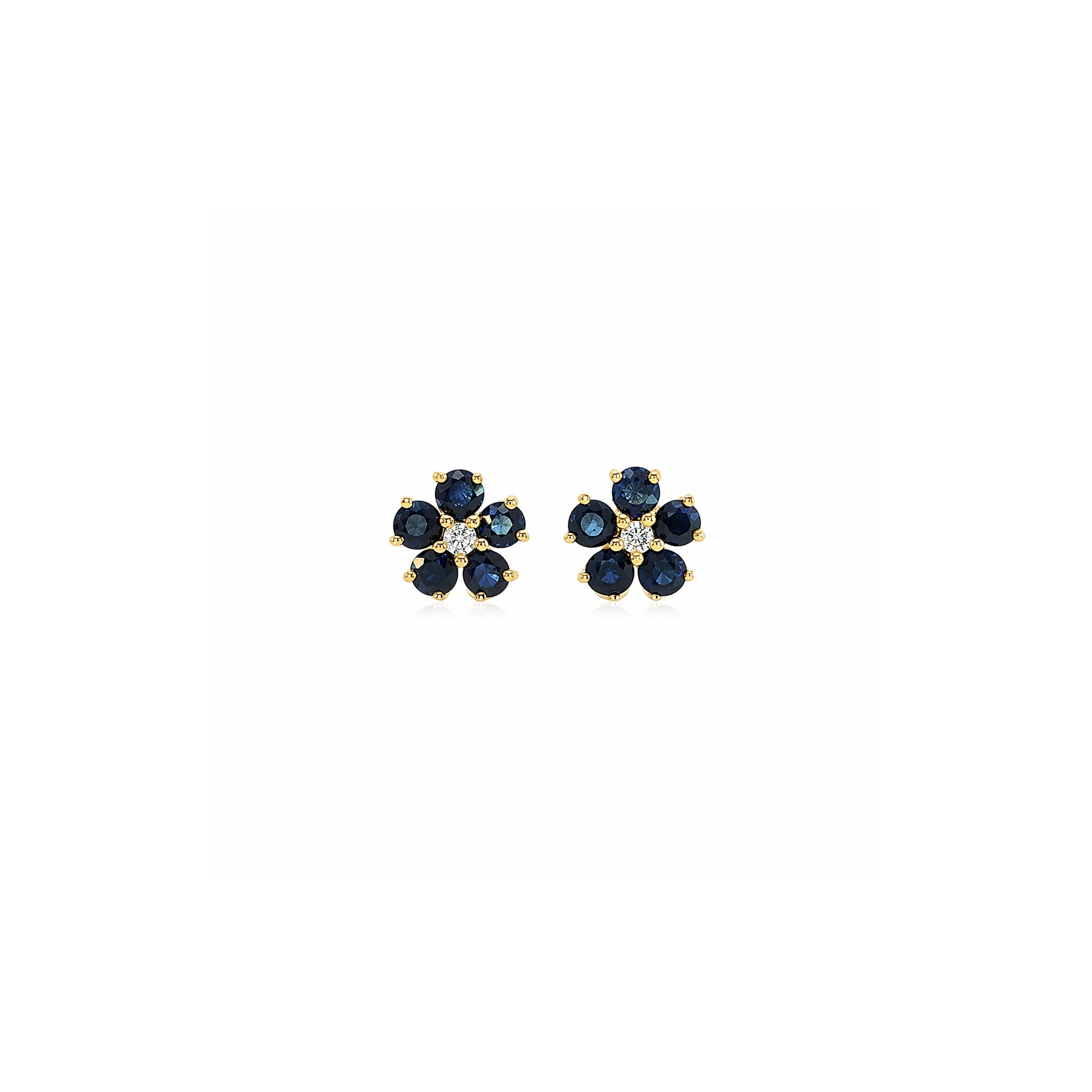 Mini Blue Sapphire and Diamond Flower