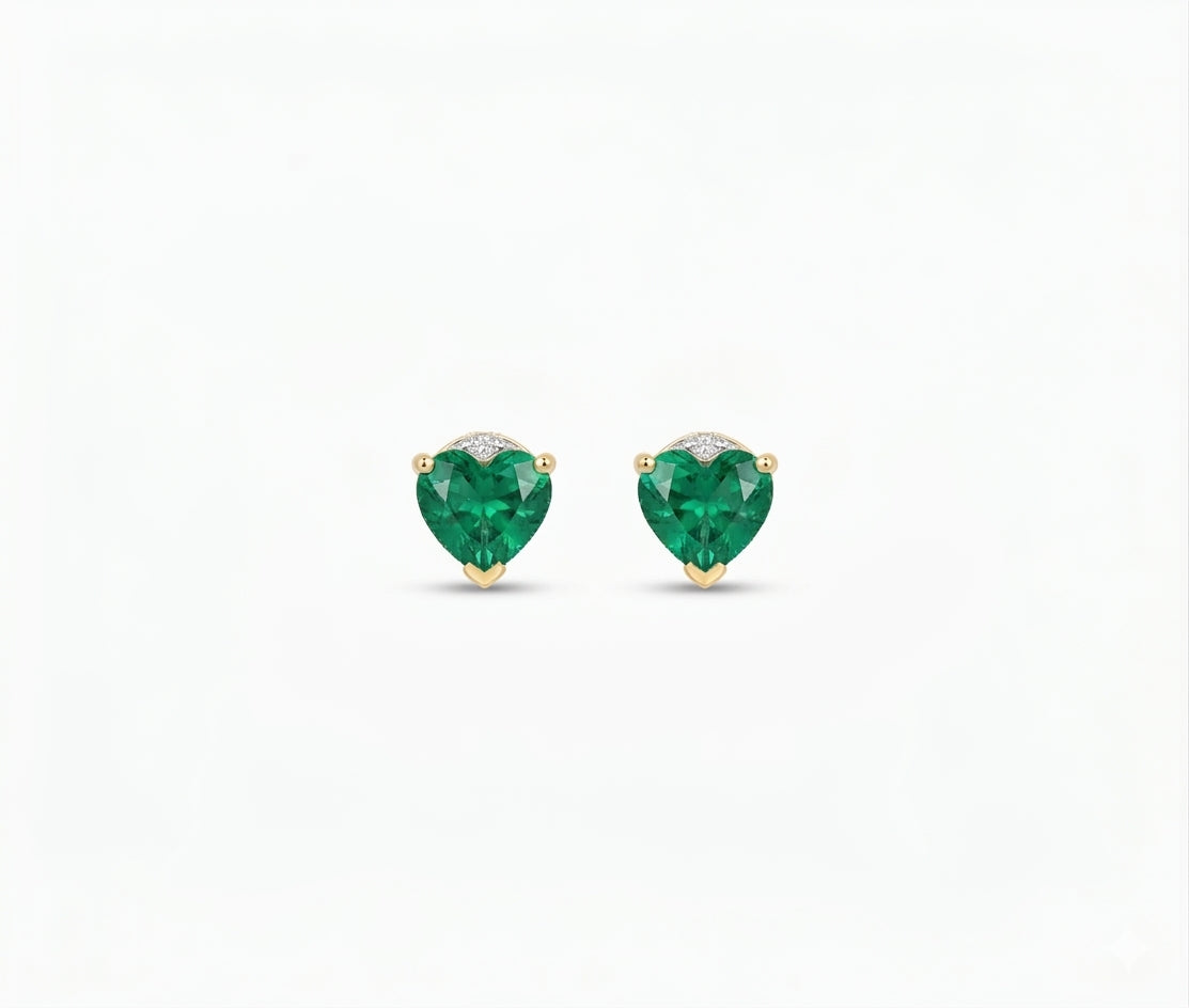 Mini Heart Emerald Stud