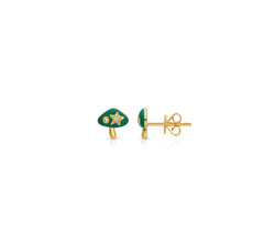 Mini Mushroom Green Enamel with Diamonds