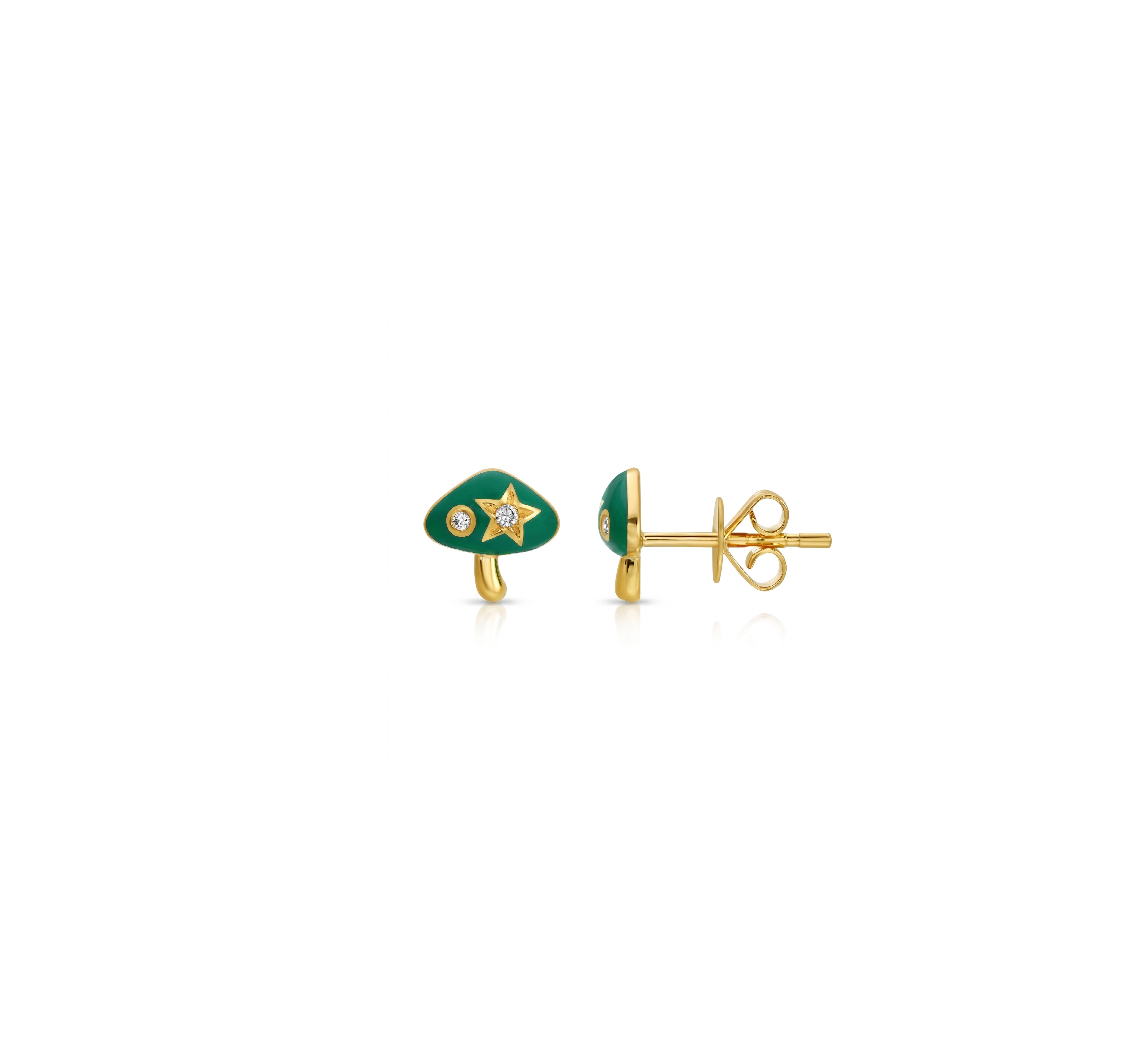 Mini Mushroom Green Enamel with Diamonds