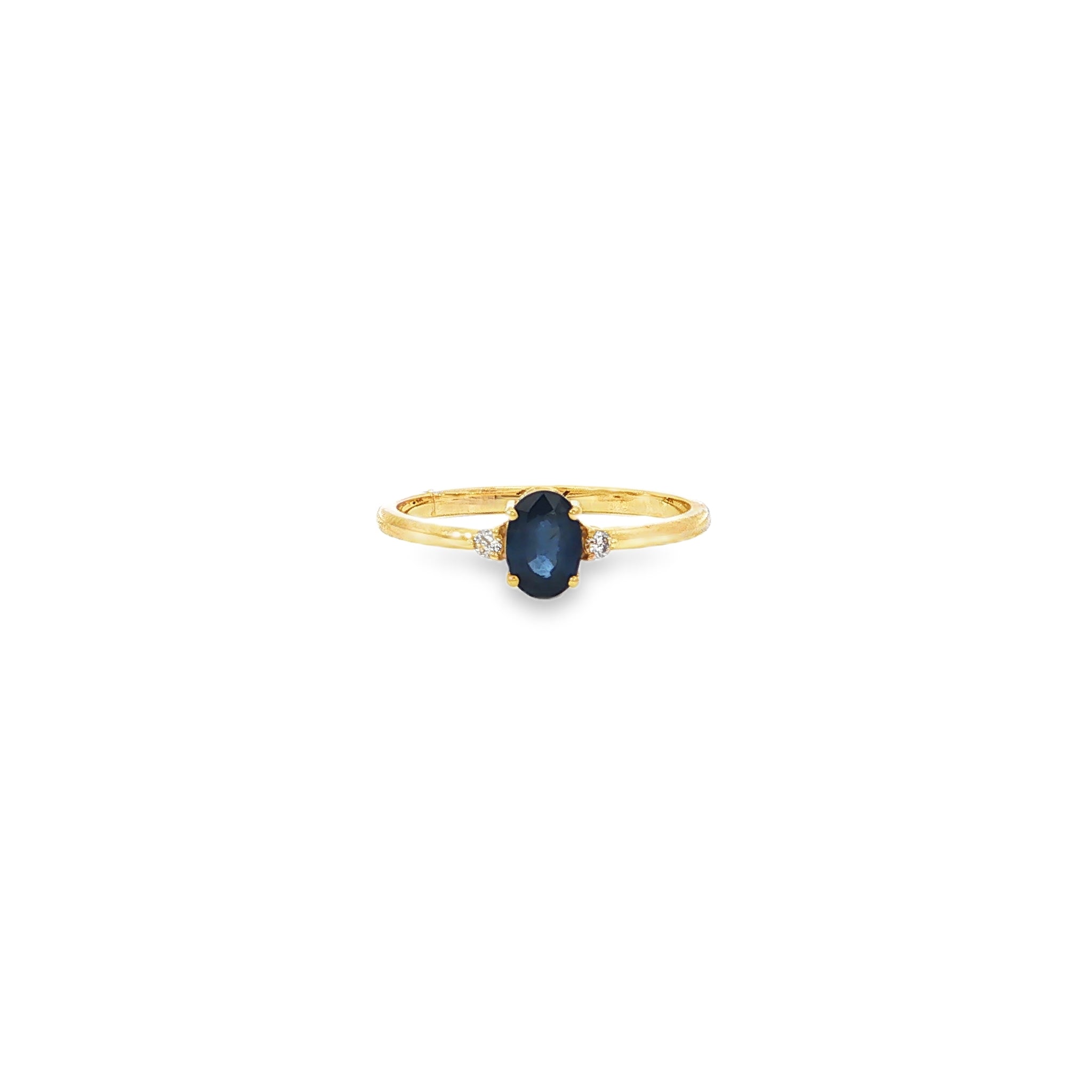 Mini Oval Blue Sapphire and 2 Diamonds Accent Ring