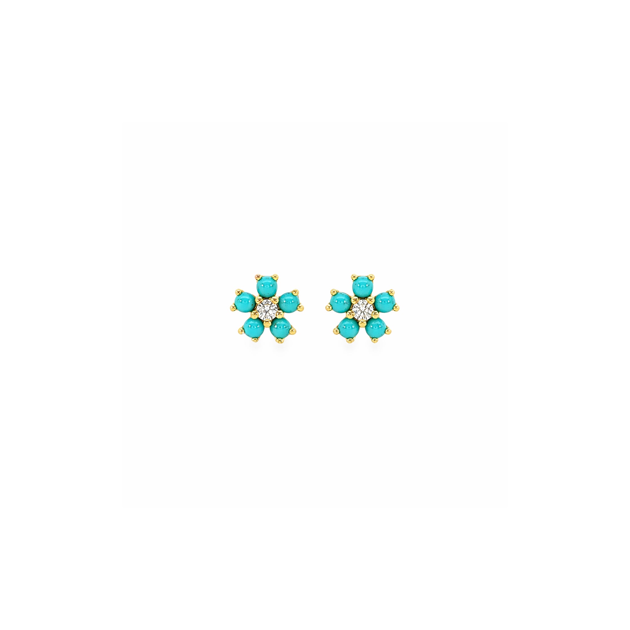 Mini Turquise Flower Diamond Stud Earrings