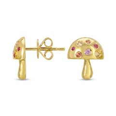 Multi-Color Sapphire Mushroom Stud Earrings