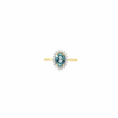 Oval Blue Sapphire Cocktail Ring with Halo