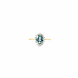 Oval Blue Sapphire Cocktail Ring with Halo