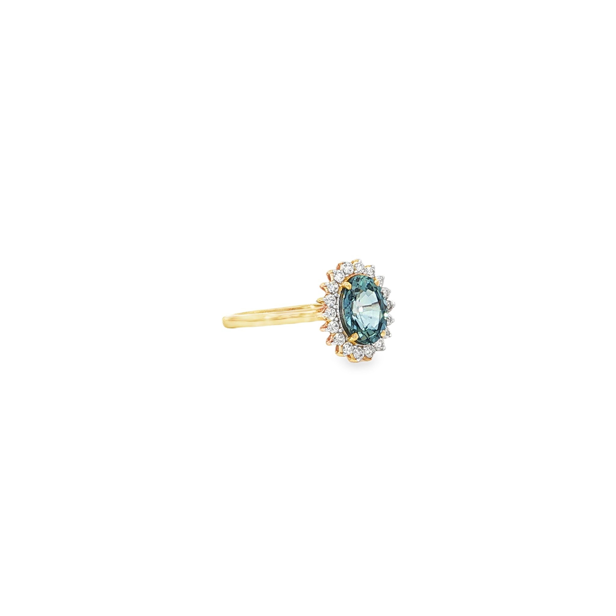 Oval Blue Sapphire Cocktail Ring with Halo
