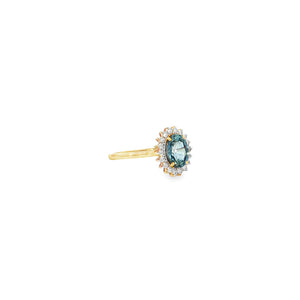 Oval Blue Sapphire Cocktail Ring with Halo