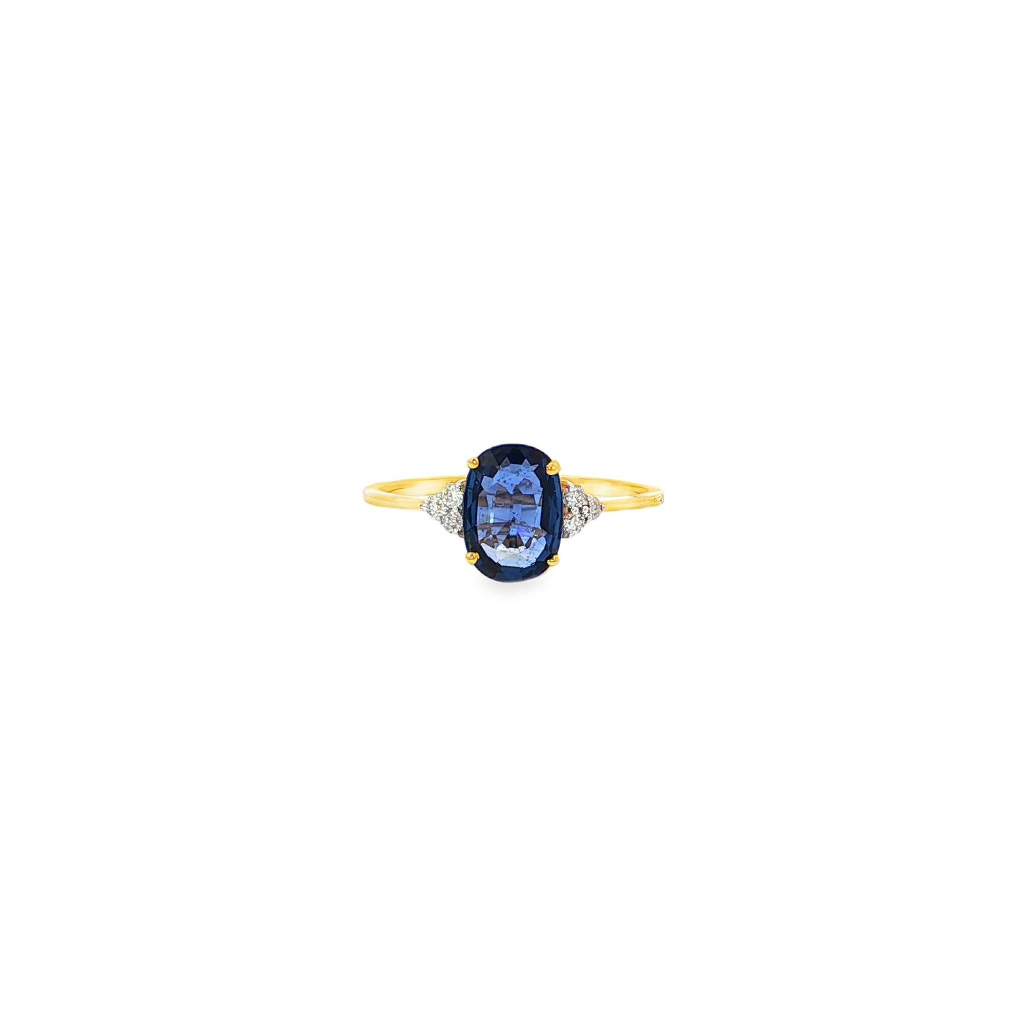 Oval Blue Sapphire and Six-Stone Diamond Cocktail Ring
