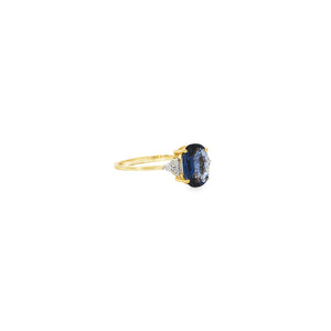 Oval Blue Sapphire and Six-Stone Diamond Cocktail Ring