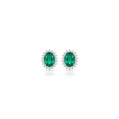 Oval Emerald Studs with Halo Diamonds
