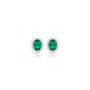 Oval Emerald Studs with Halo Diamonds