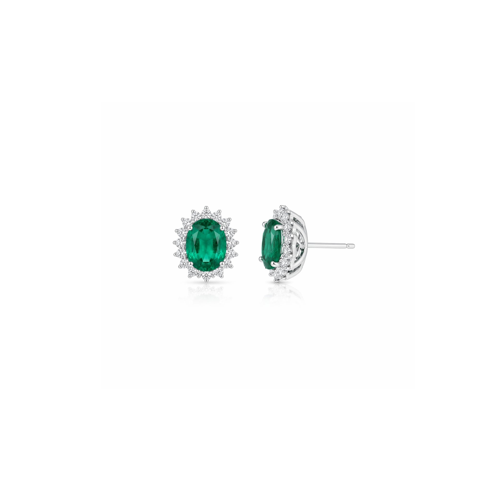 Oval Emerald Studs with Halo Diamonds
