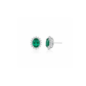 Oval Emerald Studs with Halo Diamonds