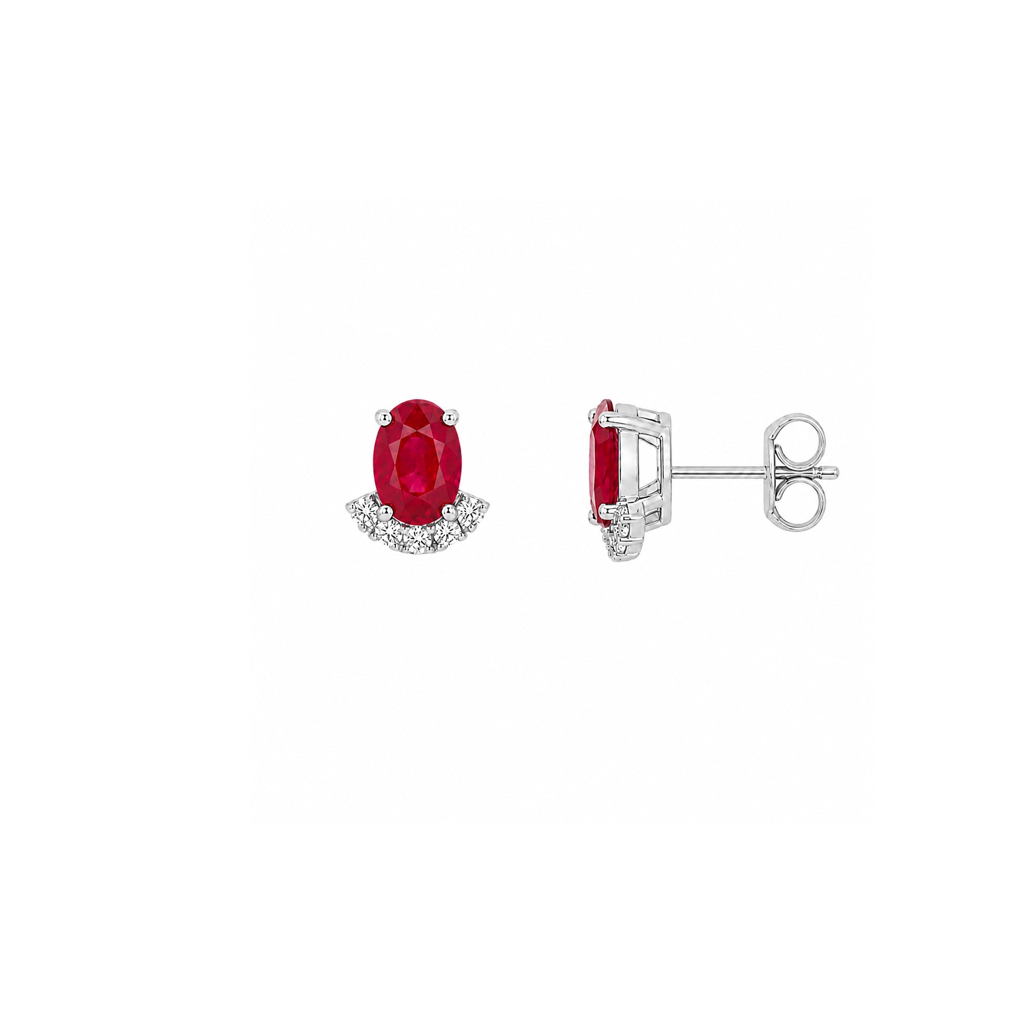 Oval Ruby Earring with Half Halo Diamond