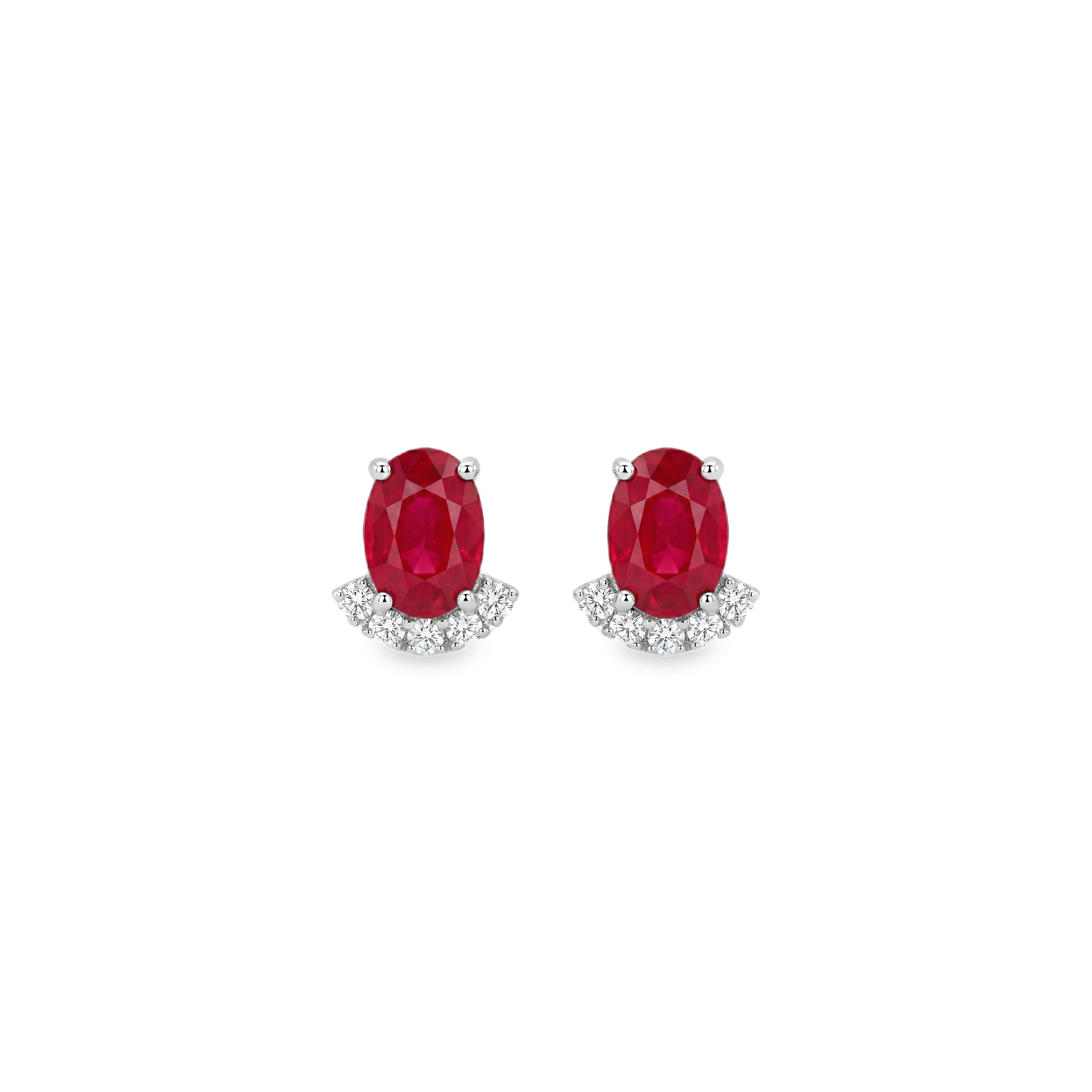 Oval Ruby Earring with Half Halo Diamond