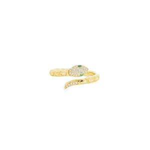 Pave Diamond Snake Ring With Emerald