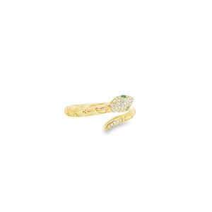 Pave Diamond Snake Ring With Emerald