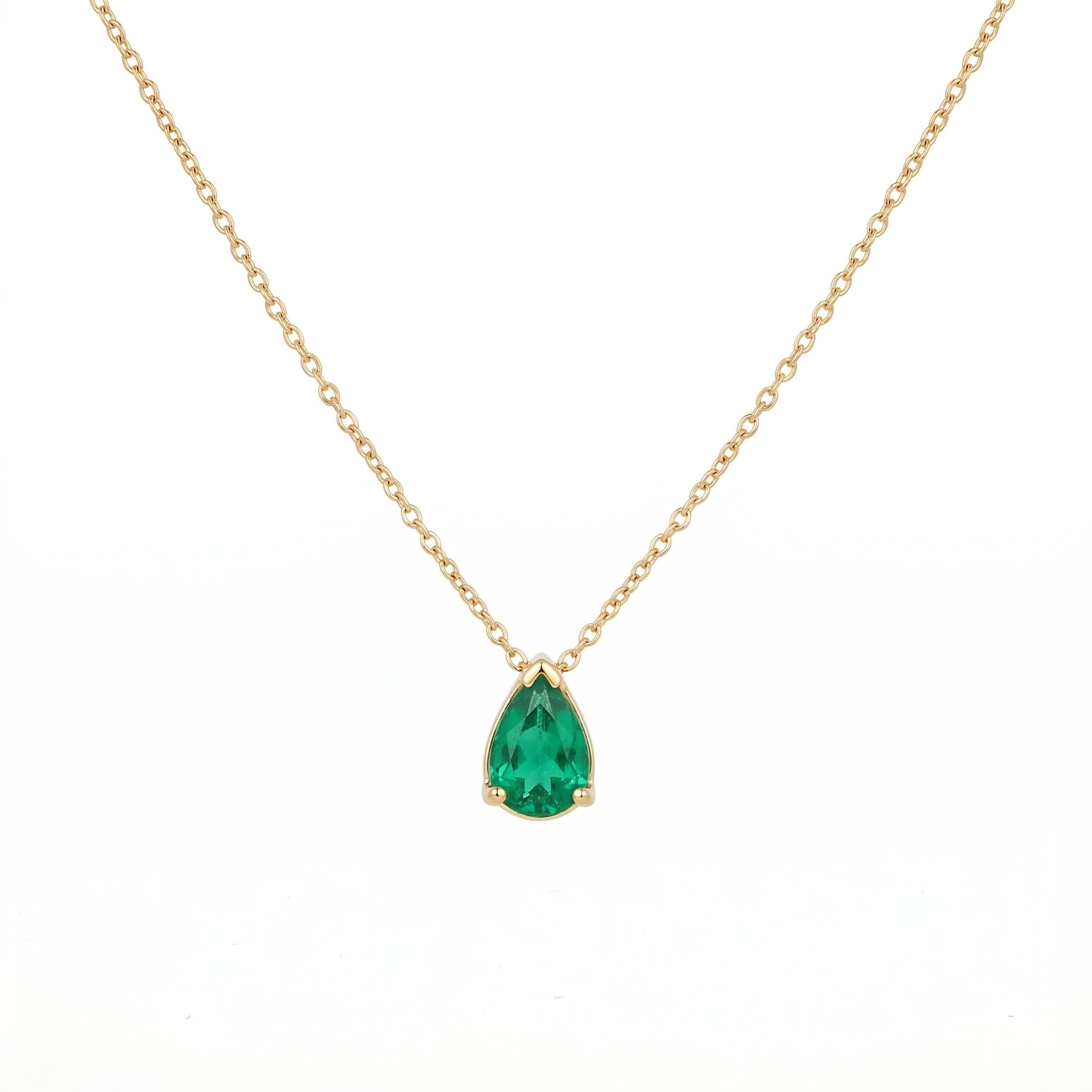 Pear-Cut Emerald Pendant Necklace