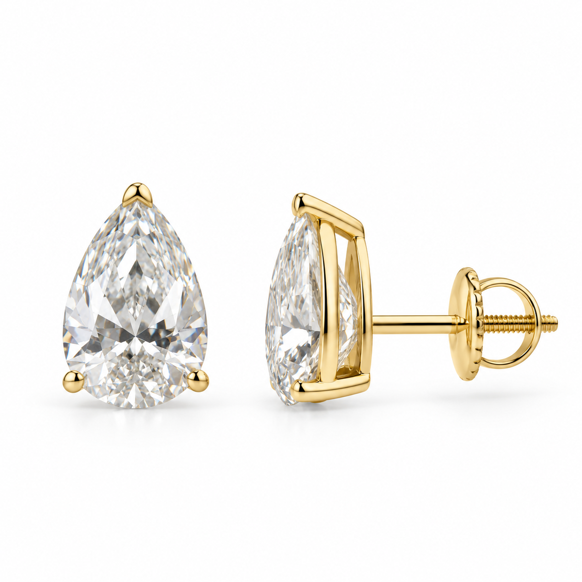 The Yellow Gold Pear Solitaire Studs | 6 CTW Lab-Grown Diamonds