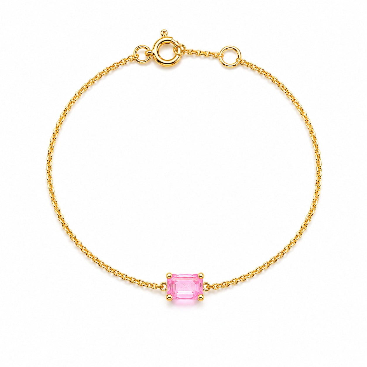Pink Sapphire Emerald Cut Chain Bracelet