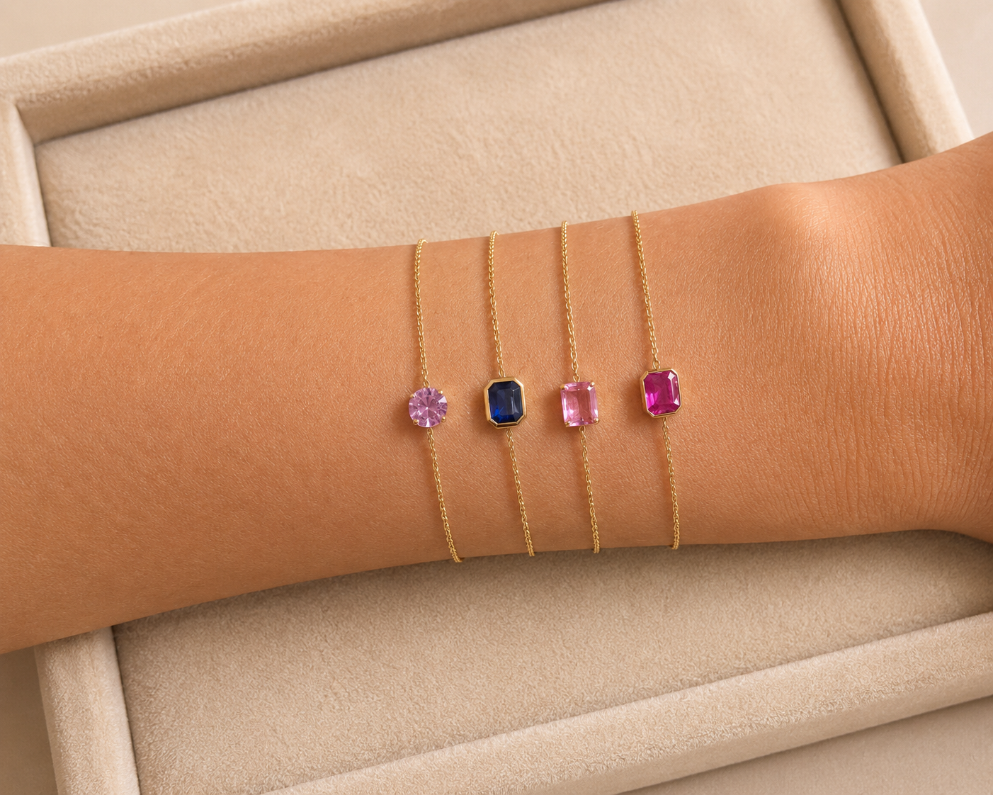 Pink Sapphire Emerald Cut Chain Bracelet