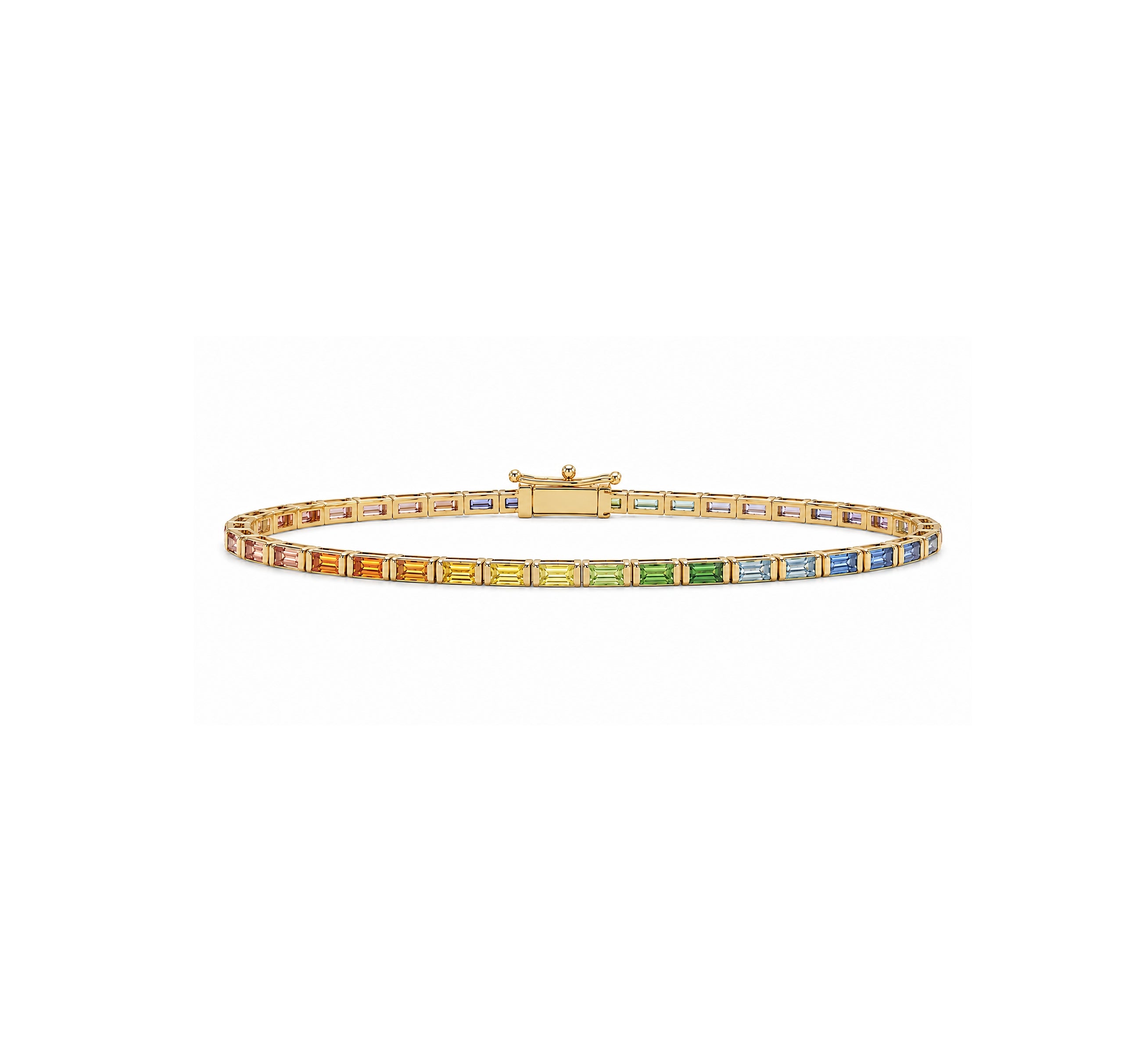 Rainbow Sapphire Baguette Tennis Bracelet