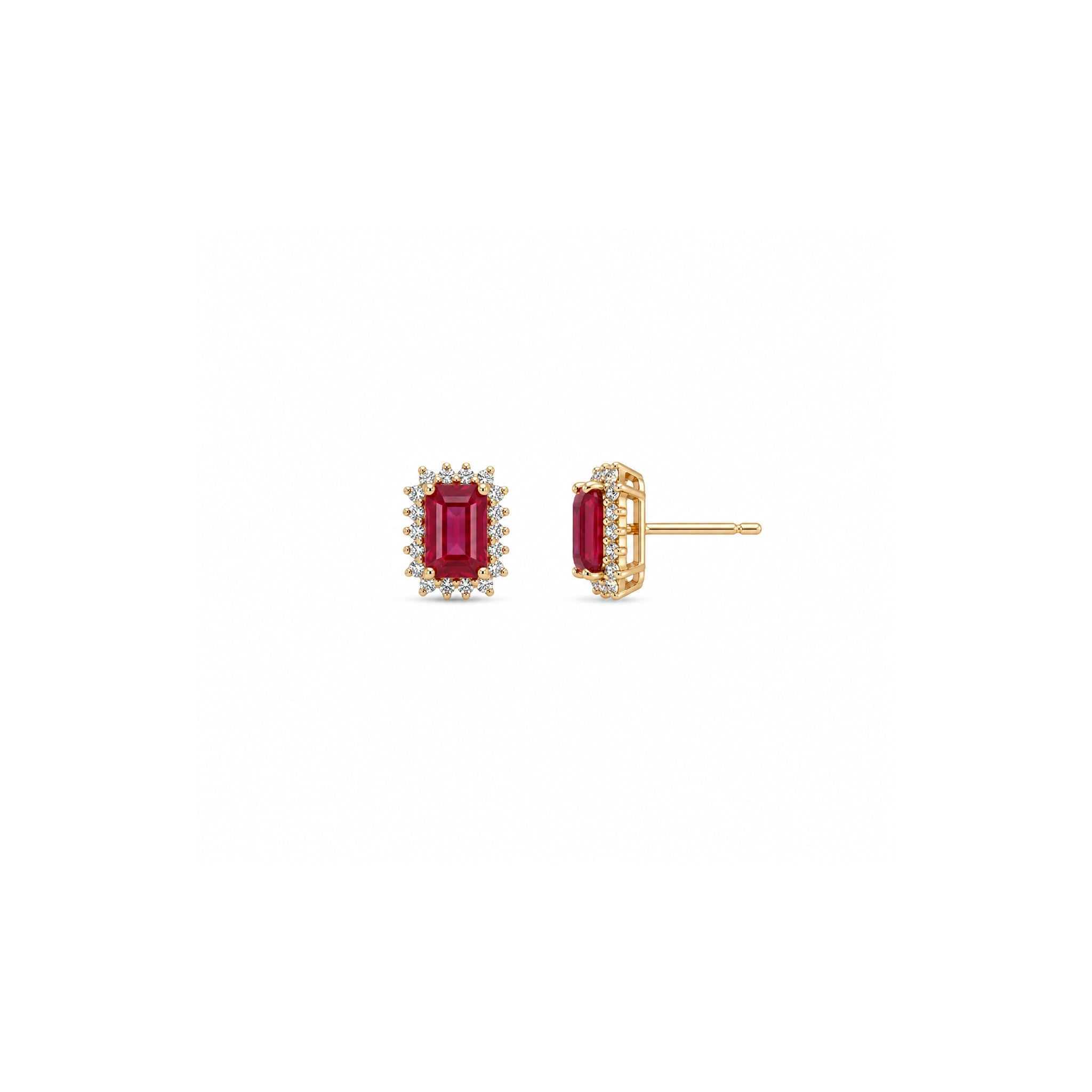Ruby Studs with Halo Diamonds