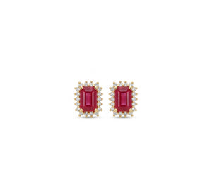 Ruby Studs with Halo Diamonds