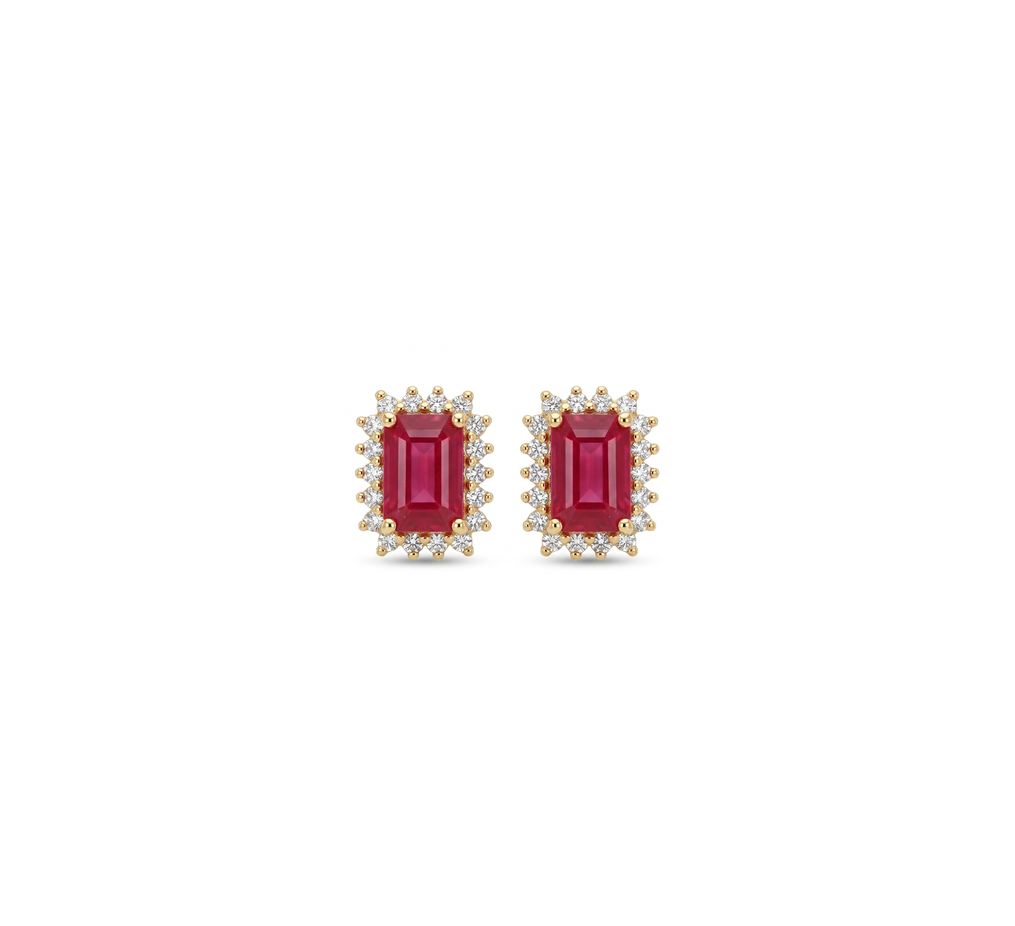 Ruby Studs with Halo Diamonds