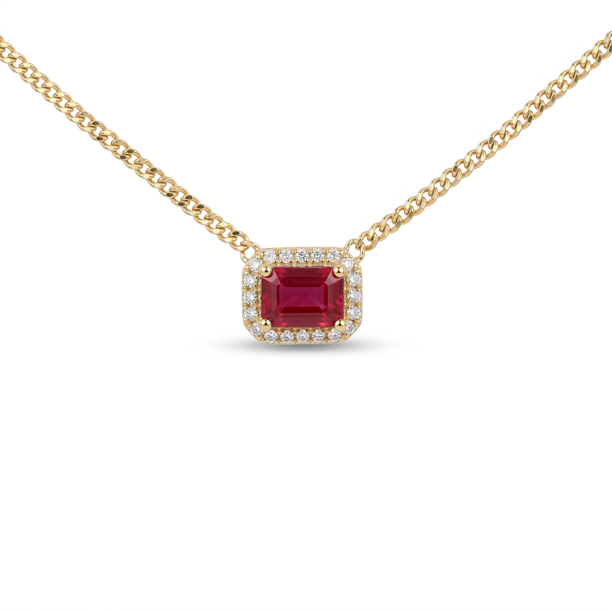 Ruby with Halo Diamond Chain Neckclace