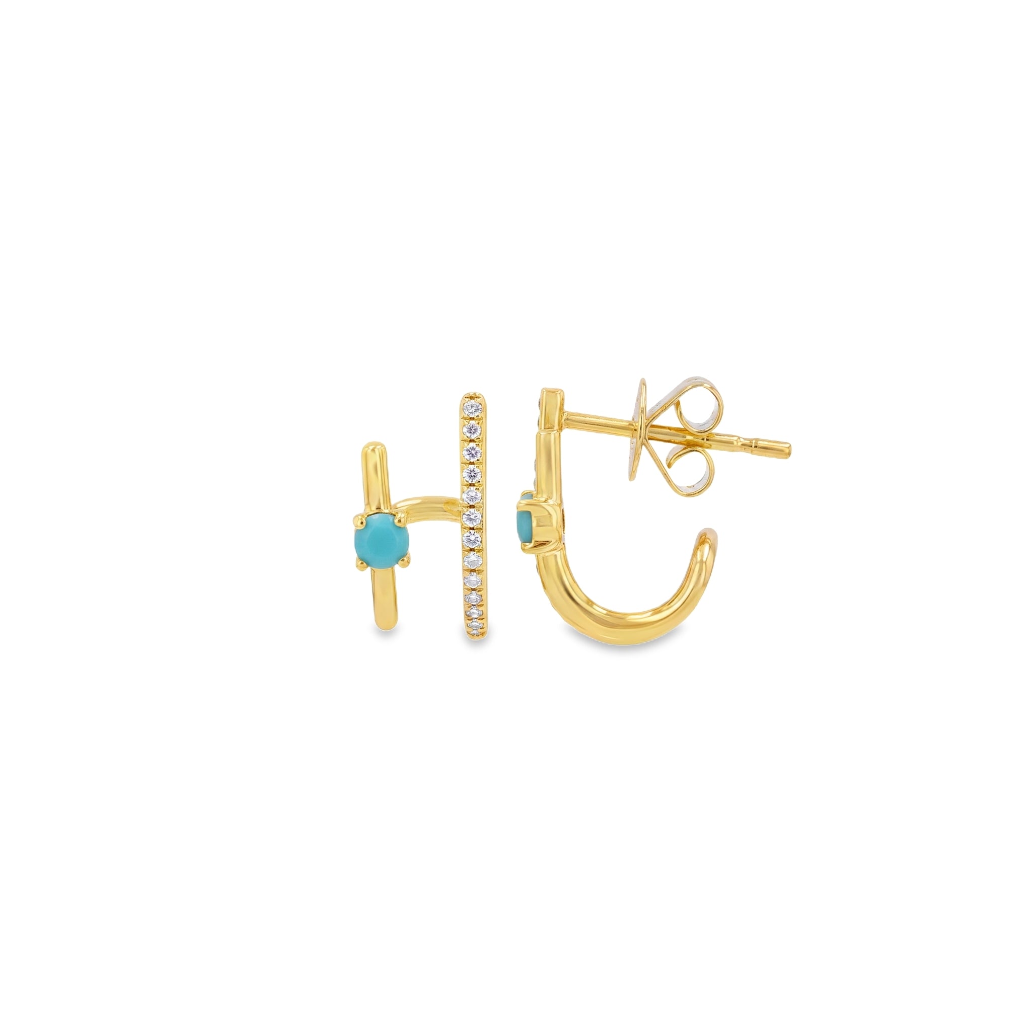 Single Side Turquoise Double-Bar Huggies Earrings