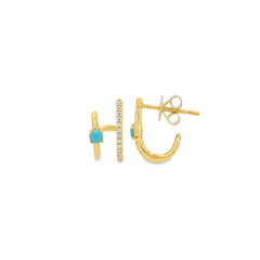 Single Side Turquoise Double-Bar Huggies Earrings