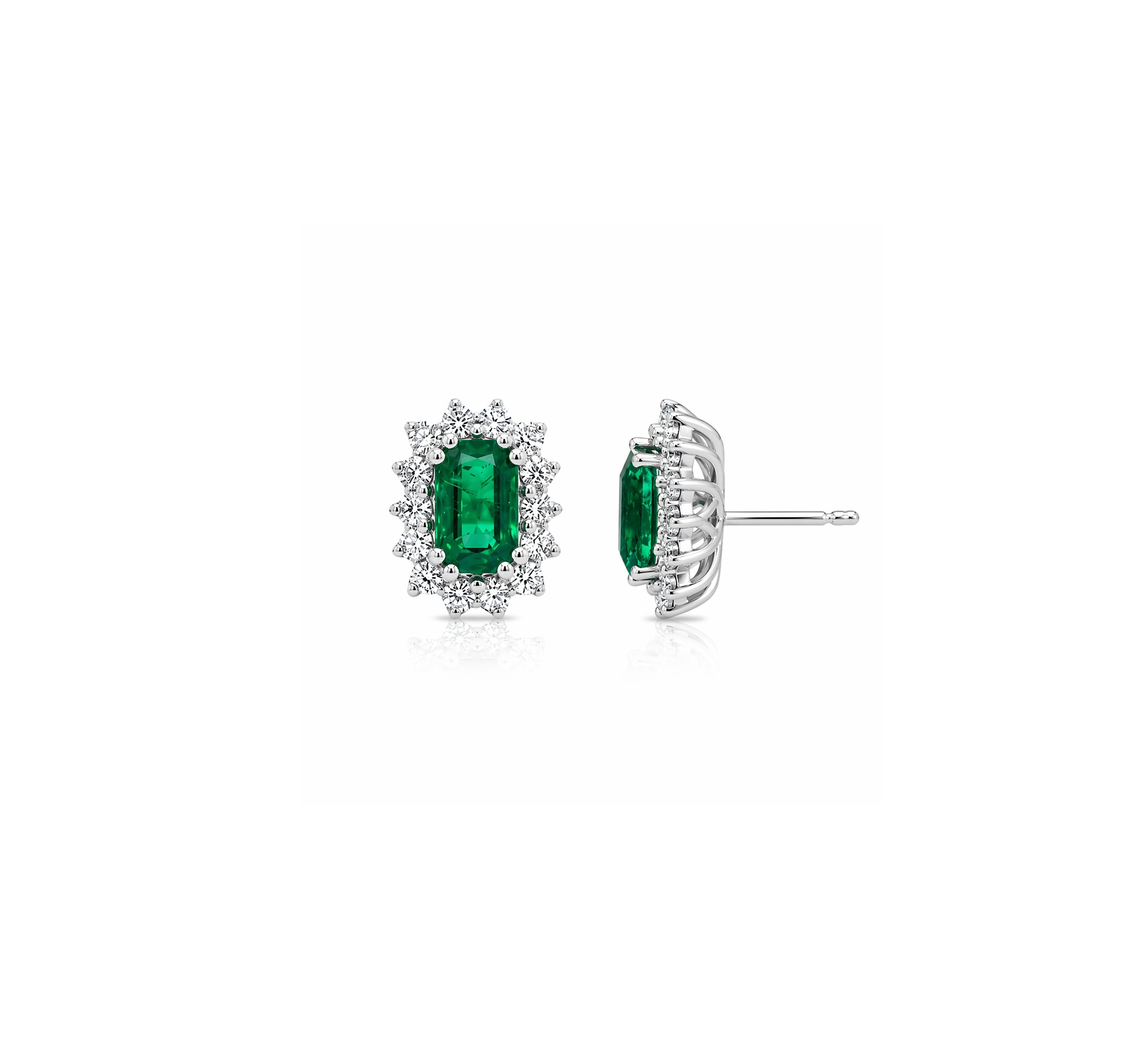 Small Emerald and Diamond Studs
