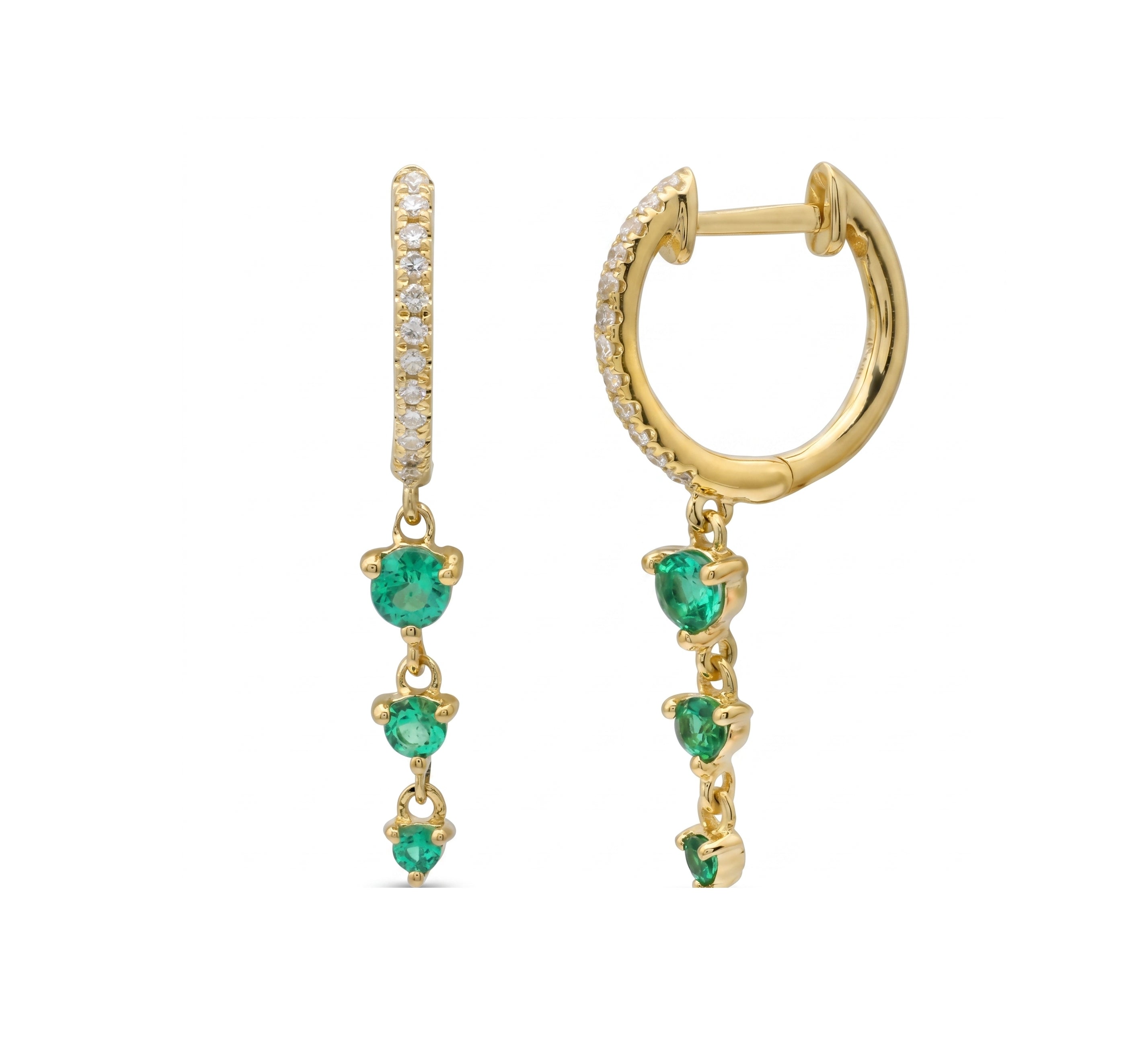 Trio Emerald Drop Hoop Earrings