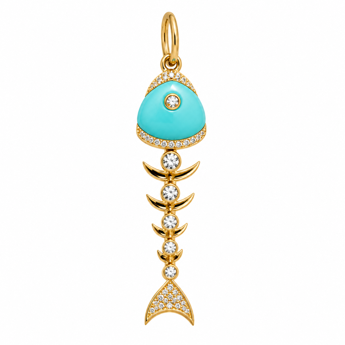 The Turquoise & Diamond Fishbone Drop Pendant