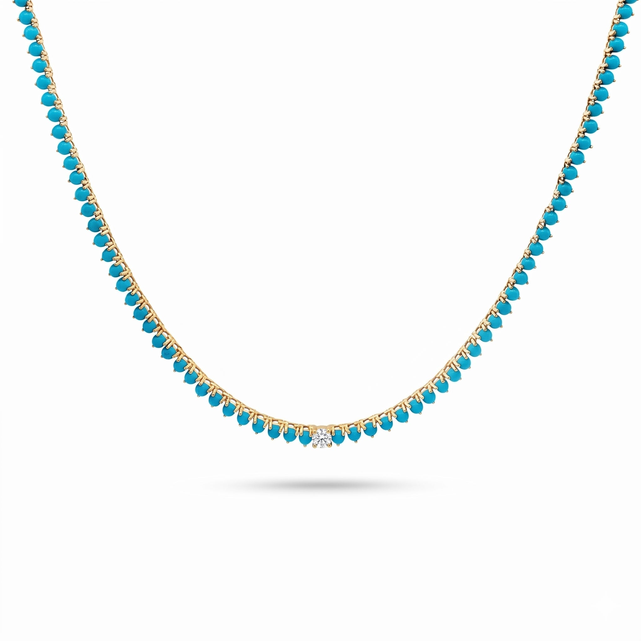 Turquoise Tennis Necklace with one Diamond