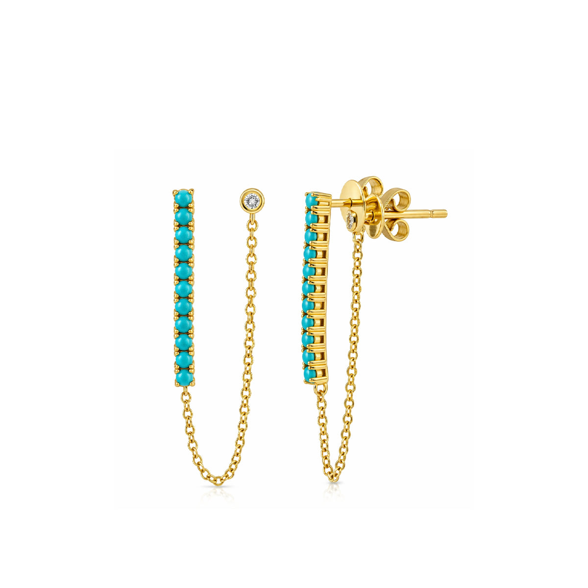 Turquoise Tennis Double Stud Chain Earring